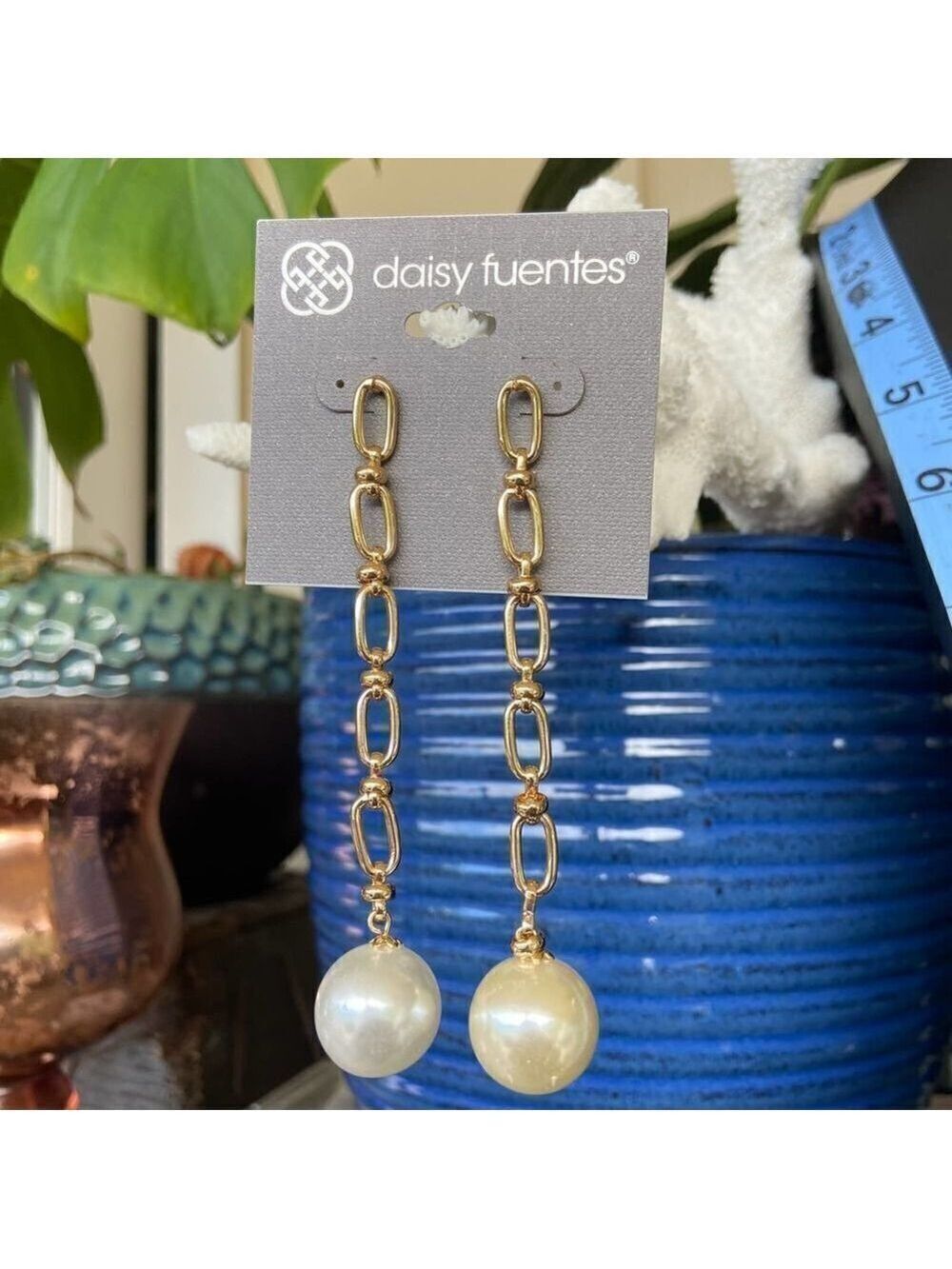 Gold Chain Pearl Waterfall Dangle Daisy Fuentes Fashion Earrings $16ea/3 for $25